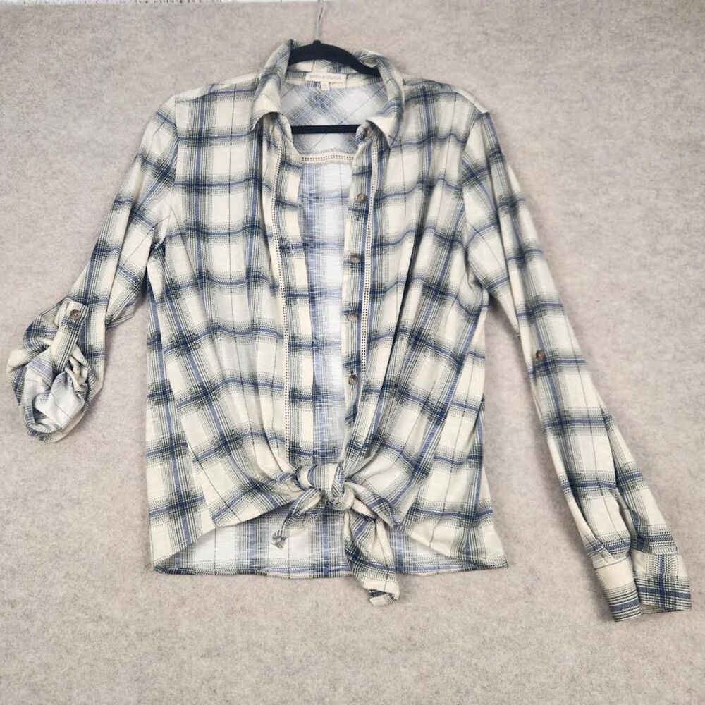 Eden & Olivia Women's Blouse Gray/Cream Size L Western Retro Cottage Coquette